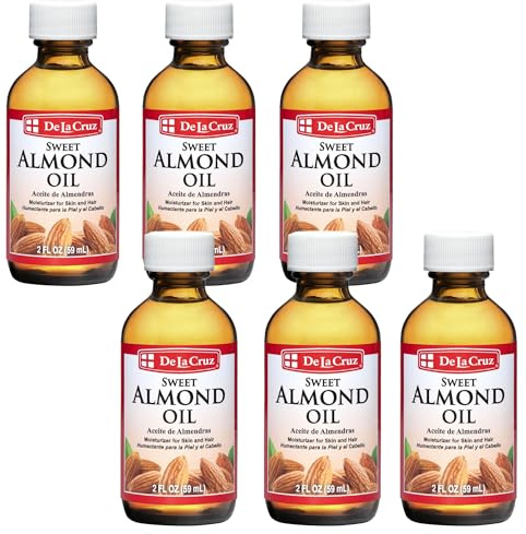 De La Cruz Sweet Almond Oil - Expeller Pressed Almond Oil for Skin and Hair 2 FL. OZ. (59 mL) - 6 Bottles