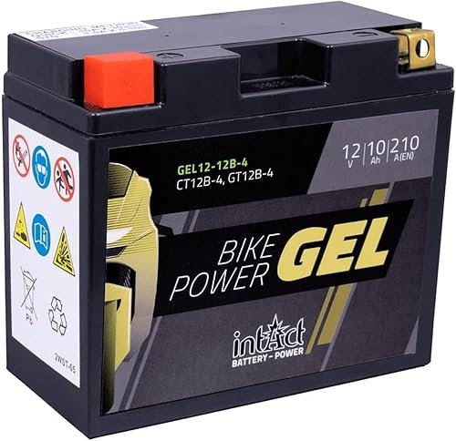 intAct - GEL MOTORRADBATTERIE Bike-Power GEL12-12B-4. Ersetzt YT12B, YT12B-BS. Motorradbatterie 12V 10Ah 210A. Maße: 150x69x130mm. Mit bis zu 30% mehr Startleistung.