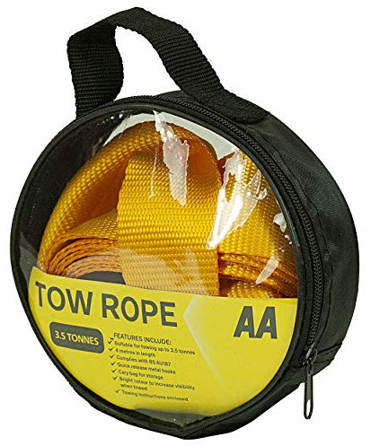 AA 3.5T 4 m Heavy - Duty Tow Rope AA6202 - Yellow Strap-Style Towing Belt for Car Breakdowns Other Vehicles up to 3.5 Tonnes