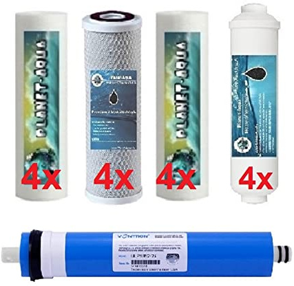 Planet-Aqua 2 Jahres Osmoseanlagen Ersatzpatronen Set - 16 Ersatzfilter Patronen + 75 GPD Membrane für Umkehr Osmose Wasserfilter Aquarium Filter Fische Trinkwasserfilter