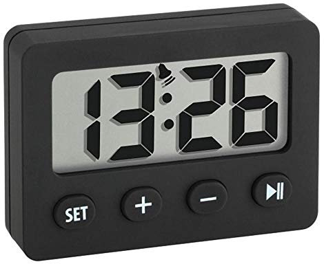TFA Dostmann Digitalwecker, 60.2014.01, Timer und Stoppuhr, Weckfunktion, Gummibeschichtung, Schwarz,, L 59 x B 14 (30) x H 42 mm