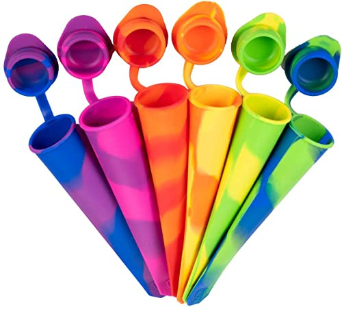 iNeibo Eisformen Silikon bpa frei 6 Stück Eisformen eis am stiel Wassereis formen tüten mit Deckel Silikonform Eistüten wiederverwendbar popsicle Eisform für Wassereis