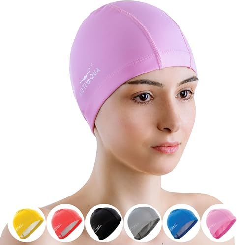 AqtivAqua Cuffia da nuoto per adulti e bambini, in spandex morbido ed elastico con strato protettivo, ideale per l'uso in piscina o in acque libere