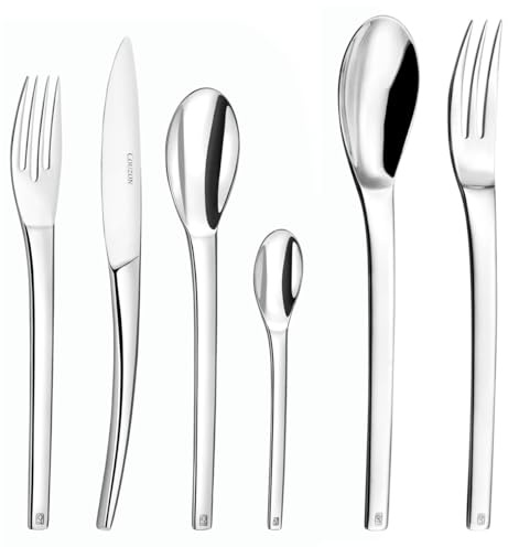 COUZON - Ménagère 50 couverts de table en coffre bois pour 12 personnes - Neuvième Art - Acier inoxydable 18/10, Finition Miroir, Epaisseur 4 mm - Inox