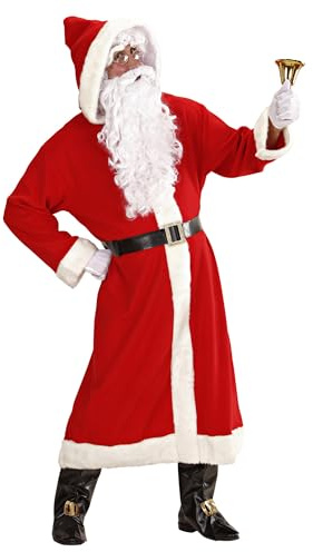 W WIDMANN MILANO Party Fashion - 1544V - Costume de Père Noël, 6 pièces, manteau avec capuche, ceinture, couvre-bottes, perruque, barbe avec moustache et sourcils, Saint-Nicolas, Noël