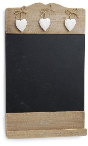 TEMPELWELT Landhaus Memotafel mit Deko Herzchen zur Beschriftung mit Kreide, 24cm x 38cm Küchentafel Kreidetafel zum Hängen
