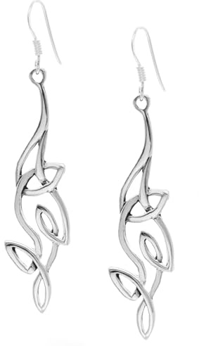 Silverly 925 Silber Keltische Knotenohrringe mit Verschlungenem Blattdesign | Ohrringe aus Sterlingsilber mit Gedrehtem Rankenknotenmuster für Damen | Durchbrochenes Long Drop-Design