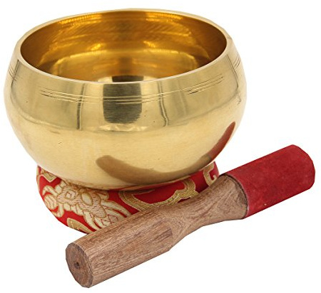 Exquisite 5 Inch Metallic Finish Tibetan Singing Bowl with Striker, Cushion