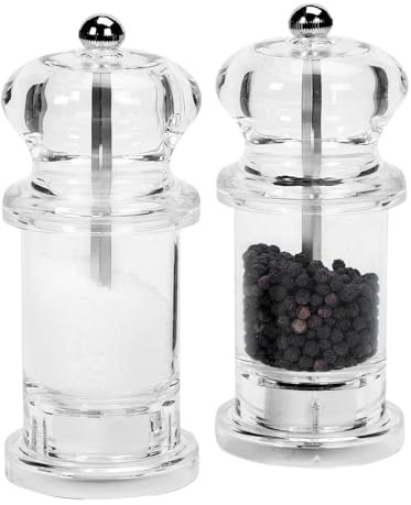 BUTLERS 2er Set Gewürzmühle - SPICE SHUTTLE - Keramikmahlwerk | Farbe Klar - ø6 x H14 cm - Salzstreuer für Speisesalz - Pfefferstreuer zur Dosierung - Sichtbarer Füllstand