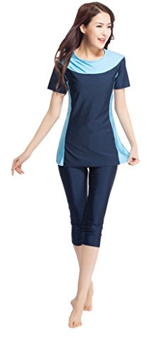 GladThink Womens Muslim Burkini 2-Pieces Swimsuit Muslim Burkini Lady Swimwear NavyBlue S