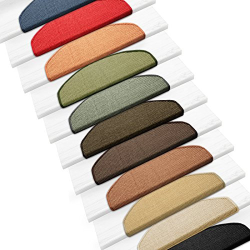 casa pura Sisal Stufenmatten im 15er Set | 100% Naturfaser in 2 Größen | sicherer Halt auf Ihrer Treppe | halbrund 65x24 cm mit Lippe - schwarz