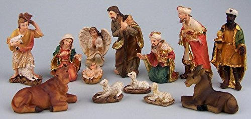 unbekannt Krippenfiguren Set aus Polyresin. 13 Teile, 8 cm. Mehrfarbig bemalt