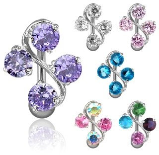 Bauchnabelpiercing mit 4 Steinen Pink