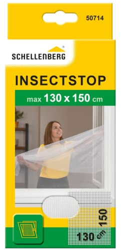 Schellenberg 50714 Moustiquaire fenêtre recoupable aux dimensions souhaitées, avec ruban auto-aggripant de fixation et cutter, 130 x 150 cm, Blanc