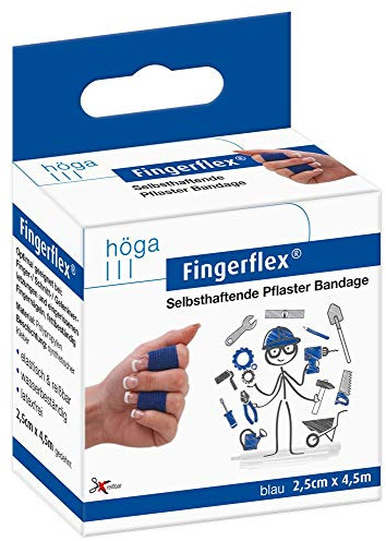 Fingerflex Blau, 2,5 cm x 4,5 m gedehnt, selbsthaftende Pflaster Bandage / Fingerverband, 2er-Pack., Groß