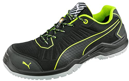 PUMA SAFETY FUSE TC GREEN LOW Arbetssko säkerhetssko S1P ESD SRC glasskydd penetrationsskydd halkfri vegansk lätt män, Svart grön, 44 EU