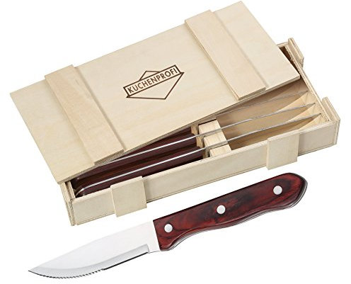 Cucina professionale 1066952806 BBQ coltelli da bistecca, Set di 6 in legno, in acciaio inox, 27,5 x 13 x 4,5 cm, 7 unità