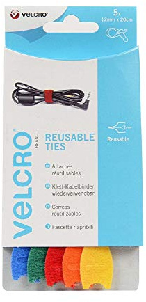 VELCRO Brand Correas reutilizables 12mm x 20cm x 5 | Bridas multiusos de marca, accesorios de escritorio perfectos para gestión de cables y mejoras del hogar