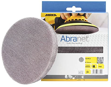 Mirka Abranet dischi abrasivi a rete Ø 150mm a strappo/grana P80 / 10 pz/Adatto a tutte le levigatrici rotorbitali e levigatrici da 150mm / Per levigare senza polvere legno, stucco, vernice