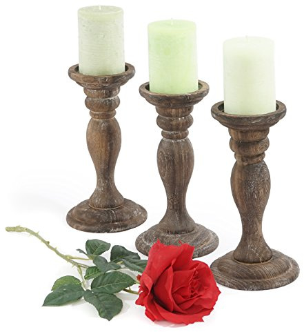 3er Set Kerzenständer T361, Kerzenhalter, Shabby-Look Vintage Höhe 24cm - braun