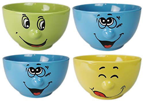 Ingbertson Zwinkerli Becher & Schalen Set – Keramik/Porzellan – Kaffeebecher 350 ml, Müslischale 500 ml oder Set – zufällige Farbe – für Kaffee, Tee, Müsli, Dessert (4 Müslischalen)