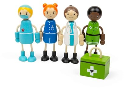 Tidlo Medic Dolls | 5 pcs Small Doll Figures | Little Wooden Dolls For Girls & Boys | Real World Play Sets | Mini People Playsets & Accessories | Kids Toys | Gifts For 18+ Month Old Toddlers
