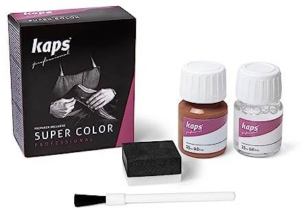 KAPS Professional Lederfarbe Super Color + Preparer für Naturleder, Synthetik und Textil (je 25 ml) zur Pflege und Reparatur von Lederschuhen in Verschiedenen Farben (127 - Mango)