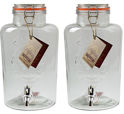 Kilner 2Pc 8 Litre Party Beverages Drinks Clip Top Glass Dispenser Jar Container