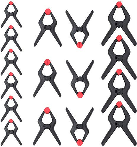 WORKPRO 16-Piece Heavy Duty Plastic Nylon Spring Clamps Set, Clamps for Photography, Tarpaulin, Crafts, Garden, Patio, 6-1/2 Inches x 4pc, 4-1/2 Inches x 6pc, 3-3/8 Inches x 6pc)