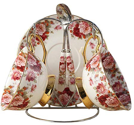 Porcelaine Céramique 2 séries Tasse de Thé Café Tasses et Soucoupes, Fleur, Blanc Et Rouge