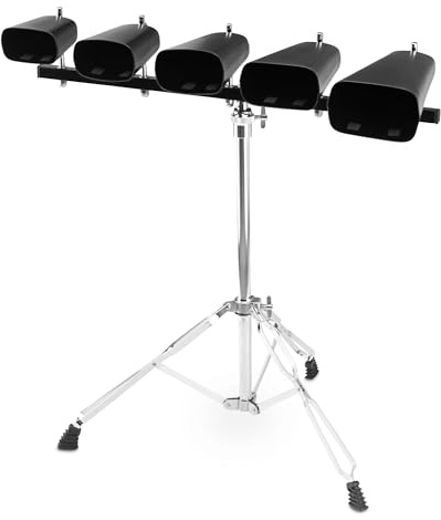 XDrum Cowbell Set, 5 Kuhglocken inkl. Ständer (Percussion, Kuhglockenset, 4,5,6,7,9, robuster, höhenverstellbarer Ständer, doppelstrebige Hardware, ausgezeichneter, harmonischer Klang)