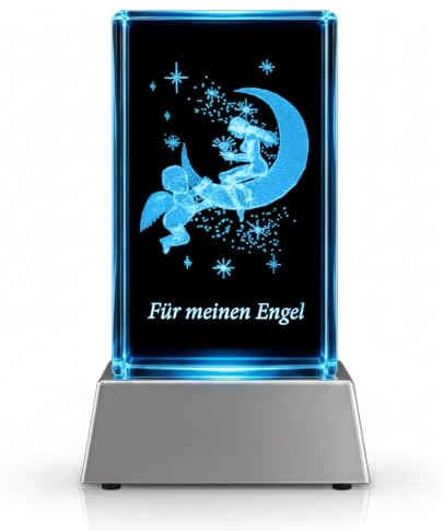 Kaltner Präsente Stimmungslicht - Das perfekte Geschenk: LED Kerze/Kristall Glasblock / 3D-Laser-Gravur/Geburtstagsgeschenk für die Freundin den Freund oder die Ehefrau
