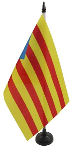 AZ FLAG Catalonia Estelada Blava Table Flag 5'' x 8'' - Independentist Catalan Office Decoration 100% Polyester 21 x 14 cm - Mini Desk Flag with Pole and Black Plastic Base