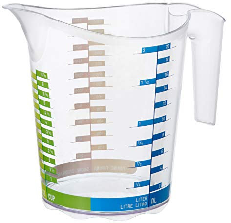 Rotho Domino Grande Caraffa di Misura con Scala, Plastica (PP) senza BPA, Trasparente, 2 L, 22.1 x 15.4 x 19.3 cm