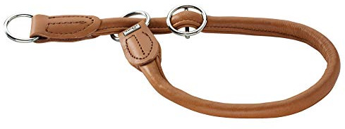 Hunter rund och mjuk älg dressyr, hundhalsband, läder, mjuk, rund, pälsvänlig, 50 (M-L), konjak