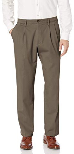 Dockers Men's Classic Fit Easy Khaki Pants-Pleated (Standard and Big & Tall), Dark Pebble, 40W x 36L