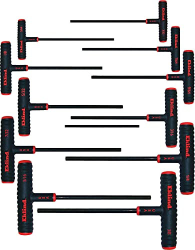 Eklind 60911 5/64 – 3/8-inch tamaño Serie power-t mango en T juego de llaves Allen con bolsa – acero (11 piezas)