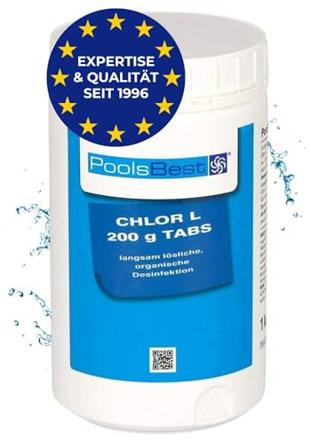 PoolsBest 1kg Chlor L 200g I langsamlösliche Chlortabletten für Pool I hochwertige Poolpflege Chlortabs I Langzeit Tabs mit 92% Aktivchlor I Pool-Chlor-Tabletten zur Desinfektion