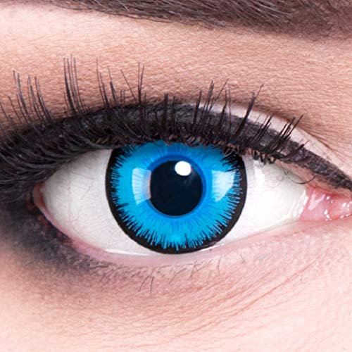 Meralens Lenti a Contatto Colorate azzurro Alper - con porta lenti a contatto - ideali per Manga Anime Cosplay Halloween carnevale – Durata 1 Anno 1 Coppia (2 pezzi) senza correzione