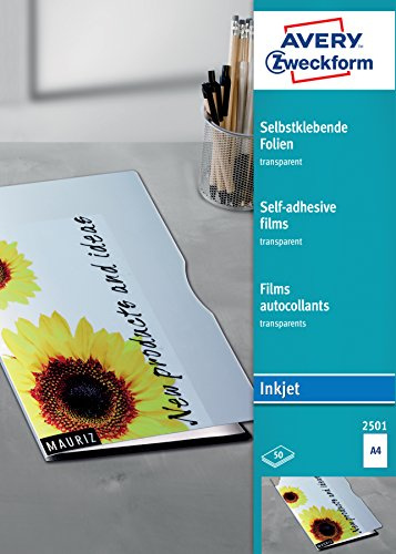 Avery Zweckform 2501 Självhäftande transparenta filmer, Genomskinlig, 50 stycken
