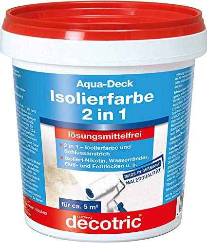 Decotric 014201001 Aqua Deck Wandfarbe Isolierfarbe 2in1 gegen Nikotin, Ruß, Fett-Flecken, Wasserränder, weiß, 750 ml (1er Pack)