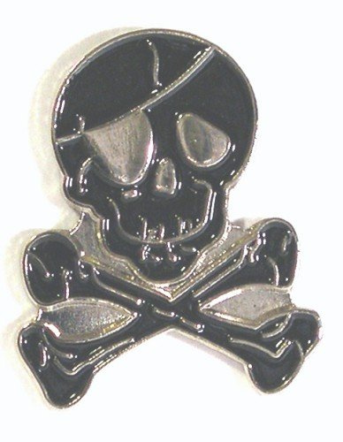 Brosche, Kochen-Totenkopf und -Kreuz, Metall / Emaille, Schwarz