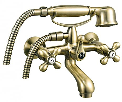 messingfarbene Zweigriffmischer Nostalgie Wannenarmatur Badarmatur Badewannen Wasserhahn Modell RETRO PATINA