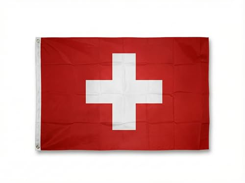 Flaggenfritze® Schweiz Flagge 90 x 150 cm, hissfertige schweizer Nationalflagge mit 2 Metallösen für Mast, Garten und Fußballfieber + Gratis Sticker
