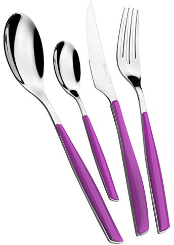 BUGATTI, Glamour, Ensemble de 4 Couverts en Acier Inoxydable 18/10 et Manche Couleur Iris. Ensemble de Couverts pour 1 Personne composé de 1 cuillère, 1 Fourchette, 1 Couteau et 1 cuillère à café