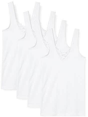 Yenita 4 stycken damundertröjor med spets, 100 % bomull, finribbad, Vit, 36-38