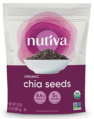 Nutiva USDA Organic Premium Nutrient-Dense Raw Black Chia Seeds with 3g Protein & 5g Fiber for Salads, Yogurt & Smoothies, Non-GMO, Vegan, Gluten-Free, Keto & Paleo, 32 Ounce