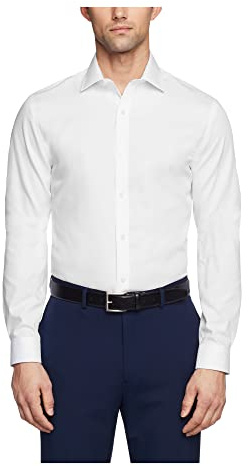 Tommy Hilfiger Men's Dress Shirt Slim Fit Non Iron Solid, White, 15.5 Neck 32-33 Sleeve
