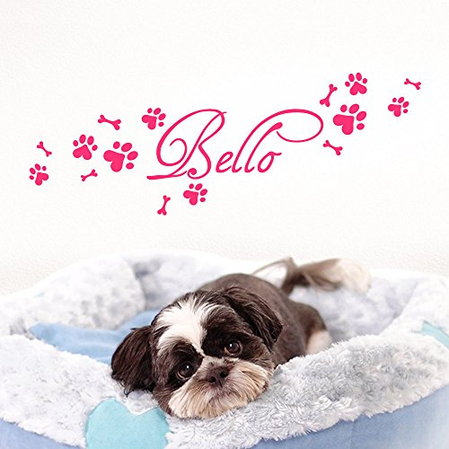 Grandora Wandtattoo Wunschname + Hundepfote Knochen I pink (BxH) 50 x 15 cm I Flur Wohnzimmer selbstklebend Aufkleber Wandaufkleber Wandsticker W806