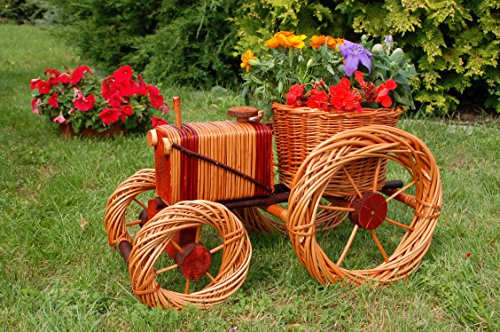 Deko-Shop-Hannusch Traktor aus Korbgeflecht, 60cm, Rattan, Weidenkörbe, bepflanzen möglich,Rattan, Weinkörbe, Weidenkorb, Pflanzkorb, Blumentopf, Pflanzkasten, Übertopf, Holz, Dekoration